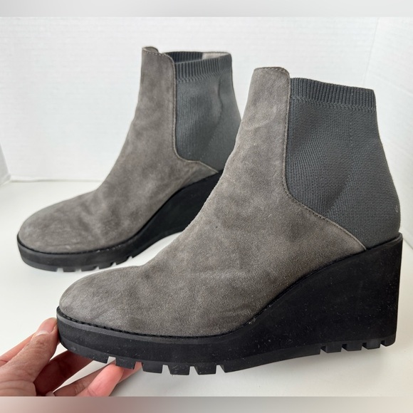 Eileen Fisher Adele Graphite Suede Wedge Booties Ankle Boots Women’s Size 9.5 - Picture 2 of 9